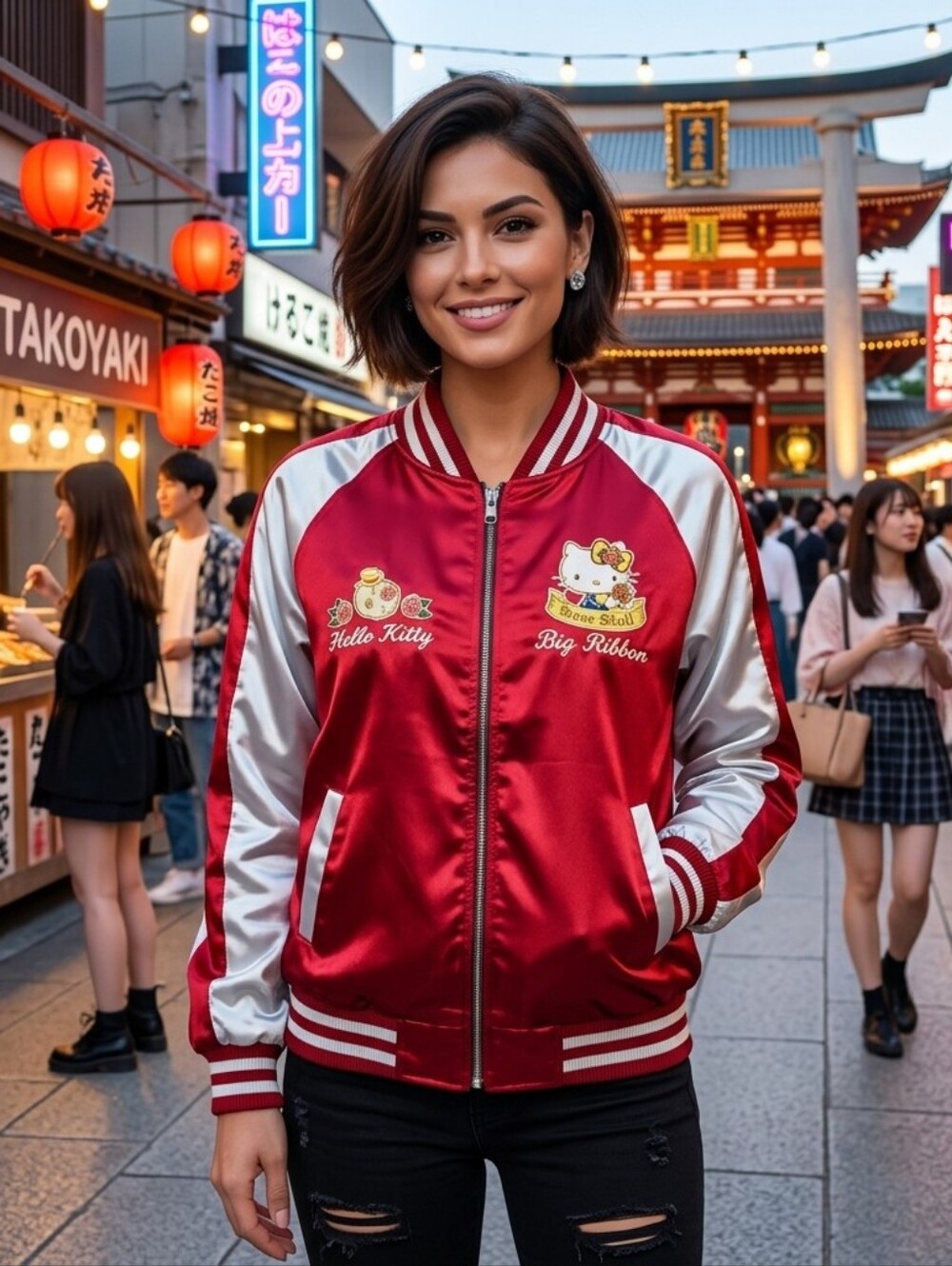 Rare Hello Kitty Rose Skull Satin Bomber Jacket Size L
